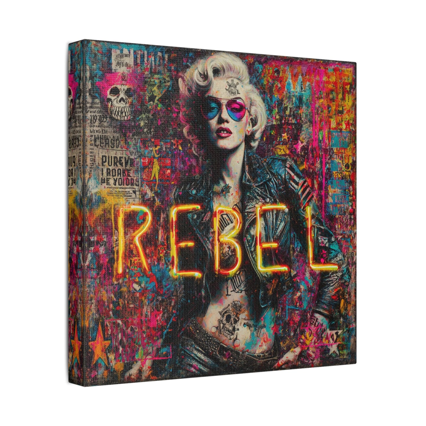 Rebel Art Canvas Wall Decor, Cool Bedroom Wall Art, Modern Aesthetic Home Decor, Gift for Artists, Neon Artwork