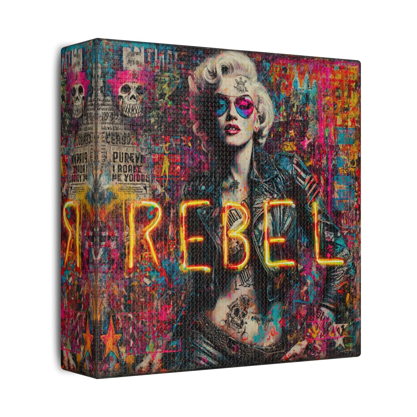 Rebel Art Canvas Wall Decor, Cool Bedroom Wall Art, Modern Aesthetic Home Decor, Gift for Artists, Neon Artwork