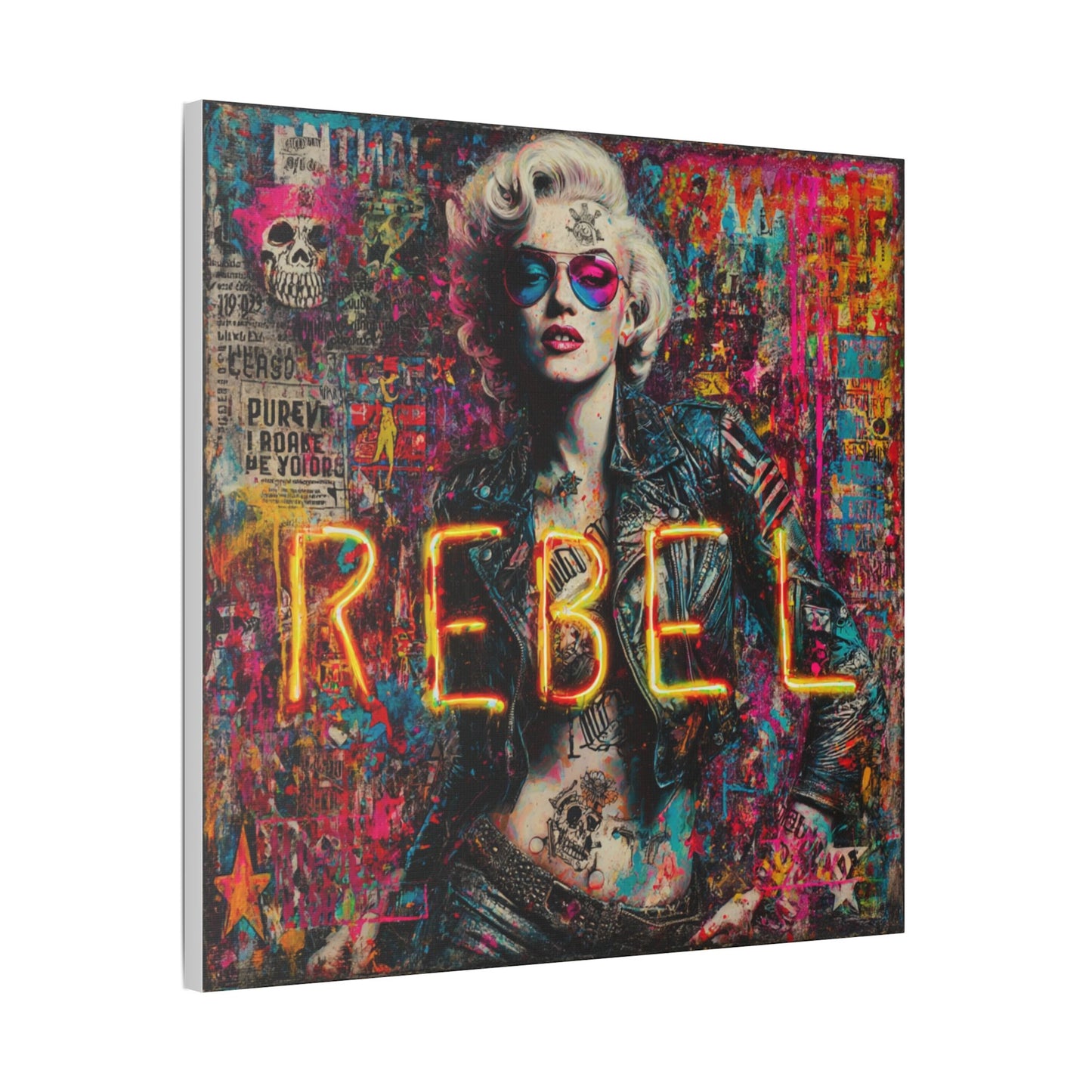 Rebel Art Canvas Wall Decor, Cool Bedroom Wall Art, Modern Aesthetic Home Decor, Gift for Artists, Neon Artwork