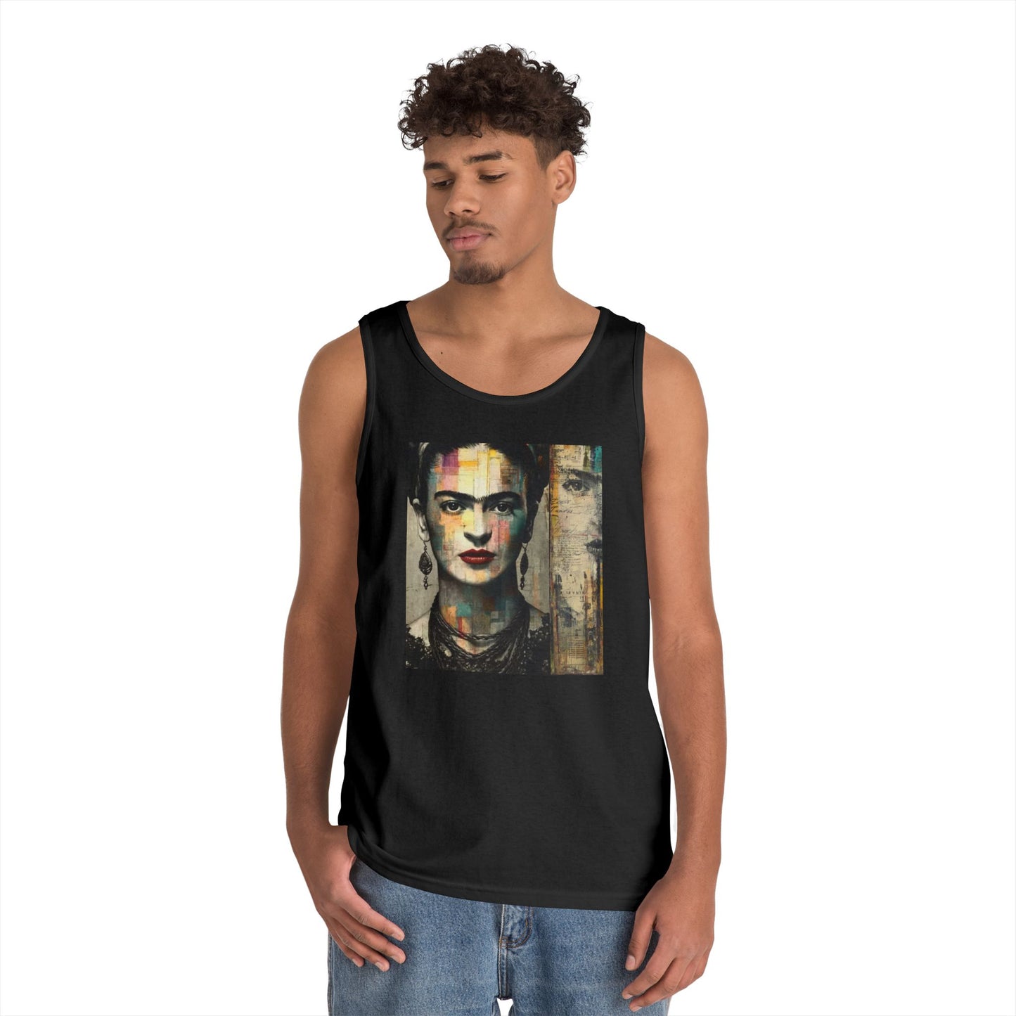 Frida Inspired Unisex Heavy Cotton Tank Top, Art Lover Gift, Summer Fashion, LGBTQ+ Pride Apparel, Boho Style Clothing, Vintage Aesthetic