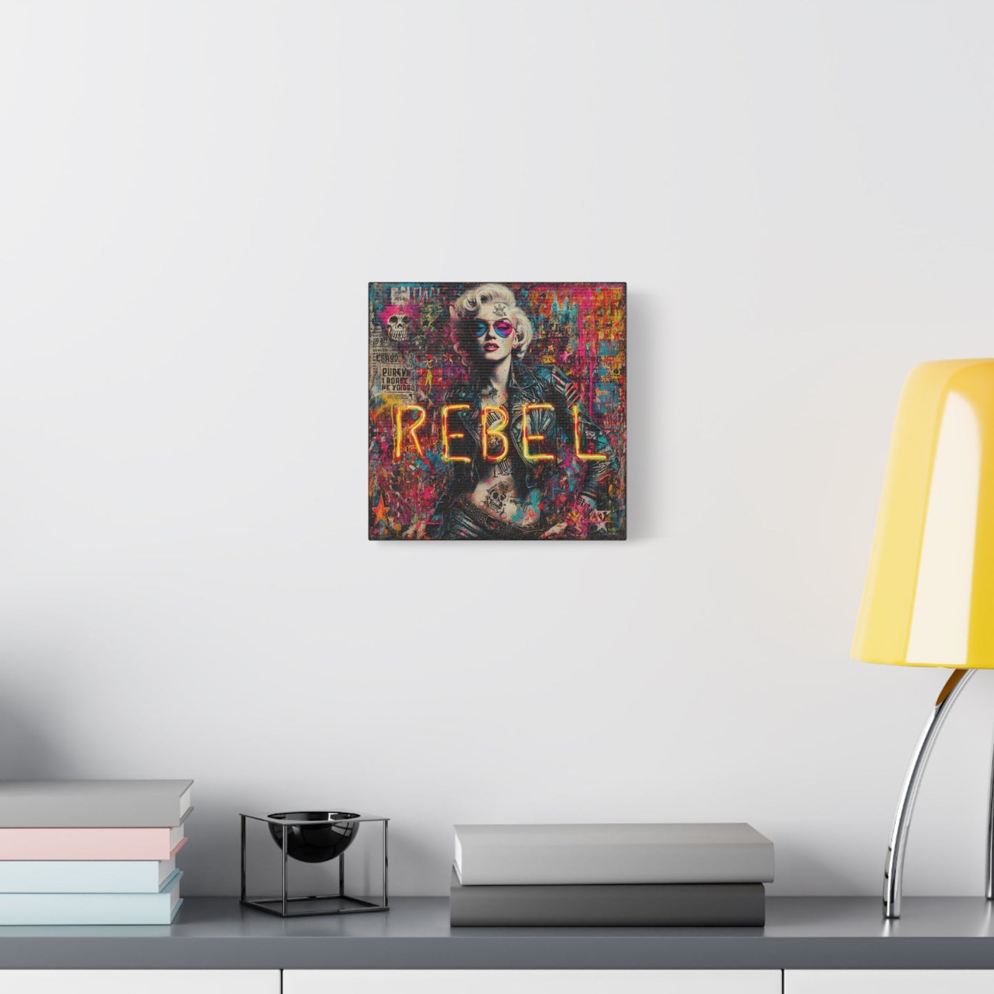 Rebel Art Canvas Wall Decor, Cool Bedroom Wall Art, Modern Aesthetic Home Decor, Gift for Artists, Neon Artwork