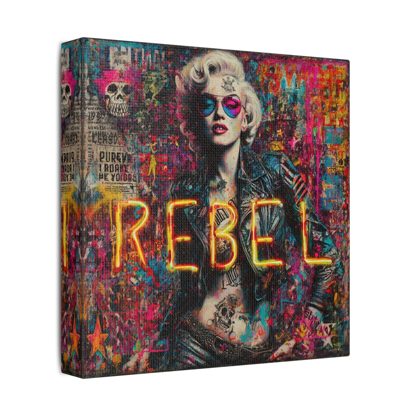 Rebel Art Canvas Wall Decor, Cool Bedroom Wall Art, Modern Aesthetic Home Decor, Gift for Artists, Neon Artwork