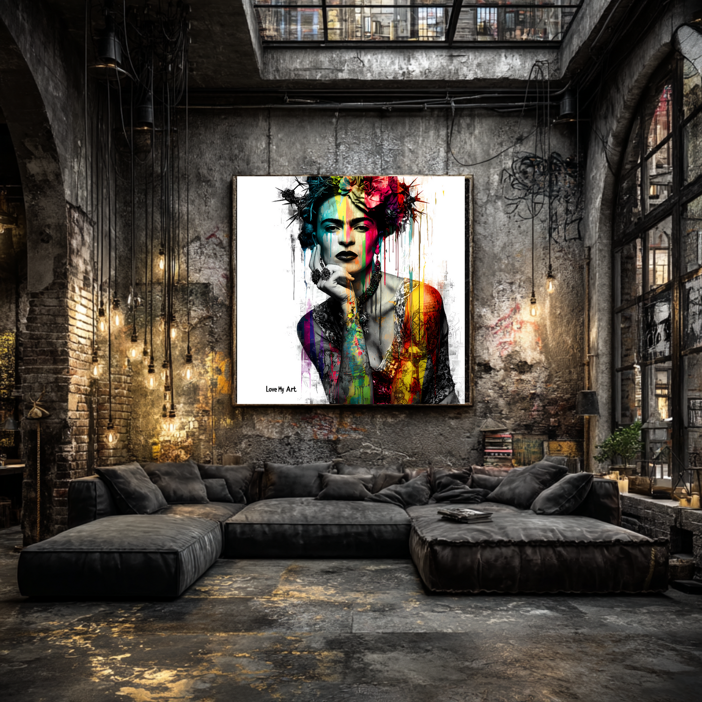 Frida Kahlo inspired Floral Canvas Art - Vibrant Stretched Wall Decor