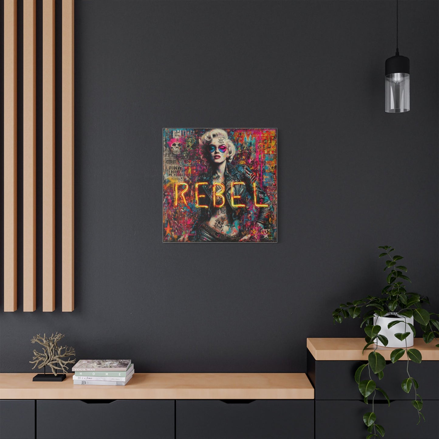 Rebel Art Canvas Wall Decor, Cool Bedroom Wall Art, Modern Aesthetic Home Decor, Gift for Artists, Neon Artwork