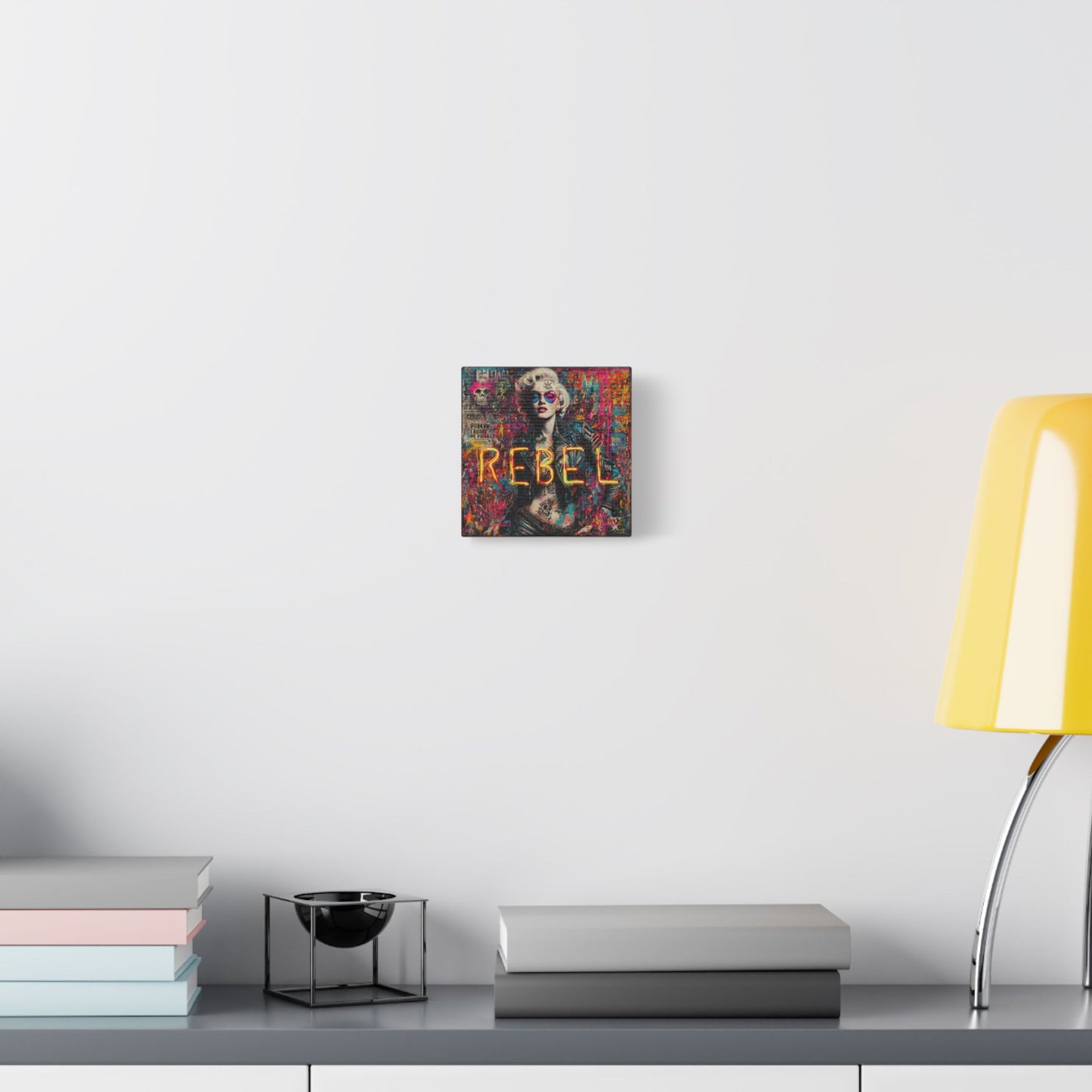 Rebel Art Canvas Wall Decor, Cool Bedroom Wall Art, Modern Aesthetic Home Decor, Gift for Artists, Neon Artwork