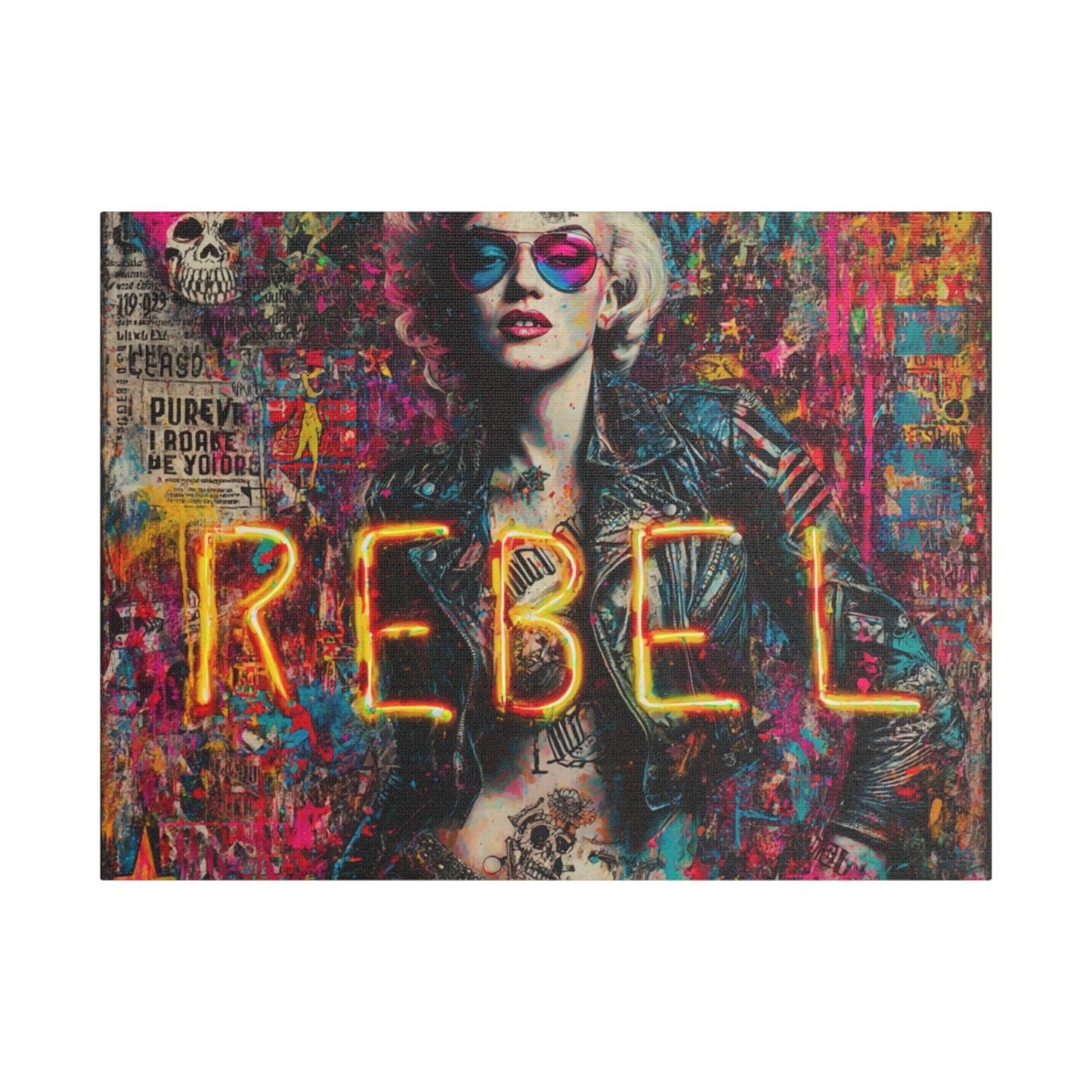 Rebel Art Canvas Wall Decor, Cool Bedroom Wall Art, Modern Aesthetic Home Decor, Gift for Artists, Neon Artwork