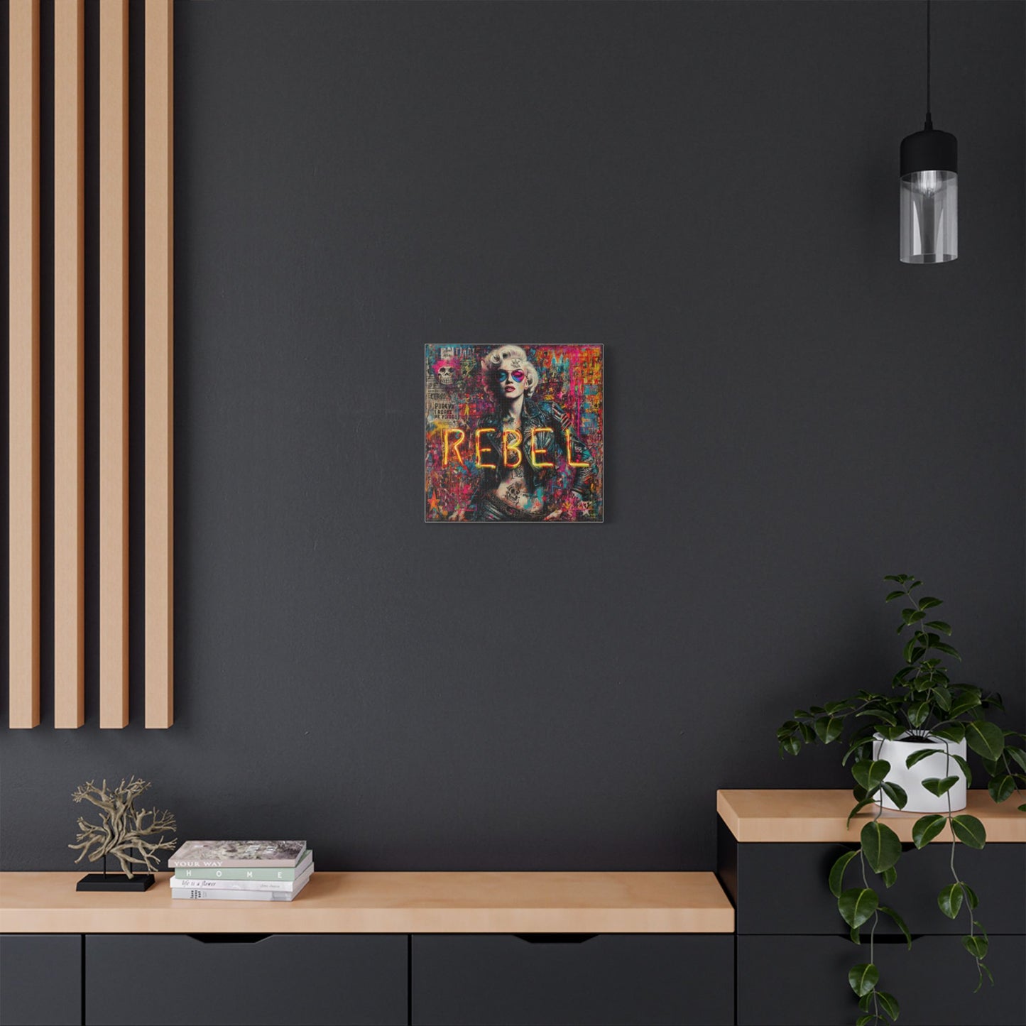 Rebel Art Canvas Wall Decor, Cool Bedroom Wall Art, Modern Aesthetic Home Decor, Gift for Artists, Neon Artwork
