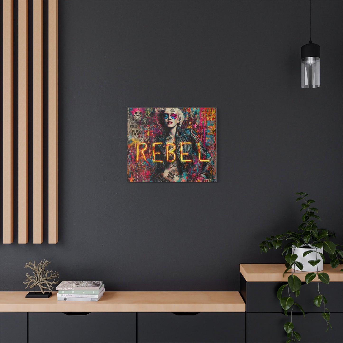 Rebel Art Canvas Wall Decor, Cool Bedroom Wall Art, Modern Aesthetic Home Decor, Gift for Artists, Neon Artwork