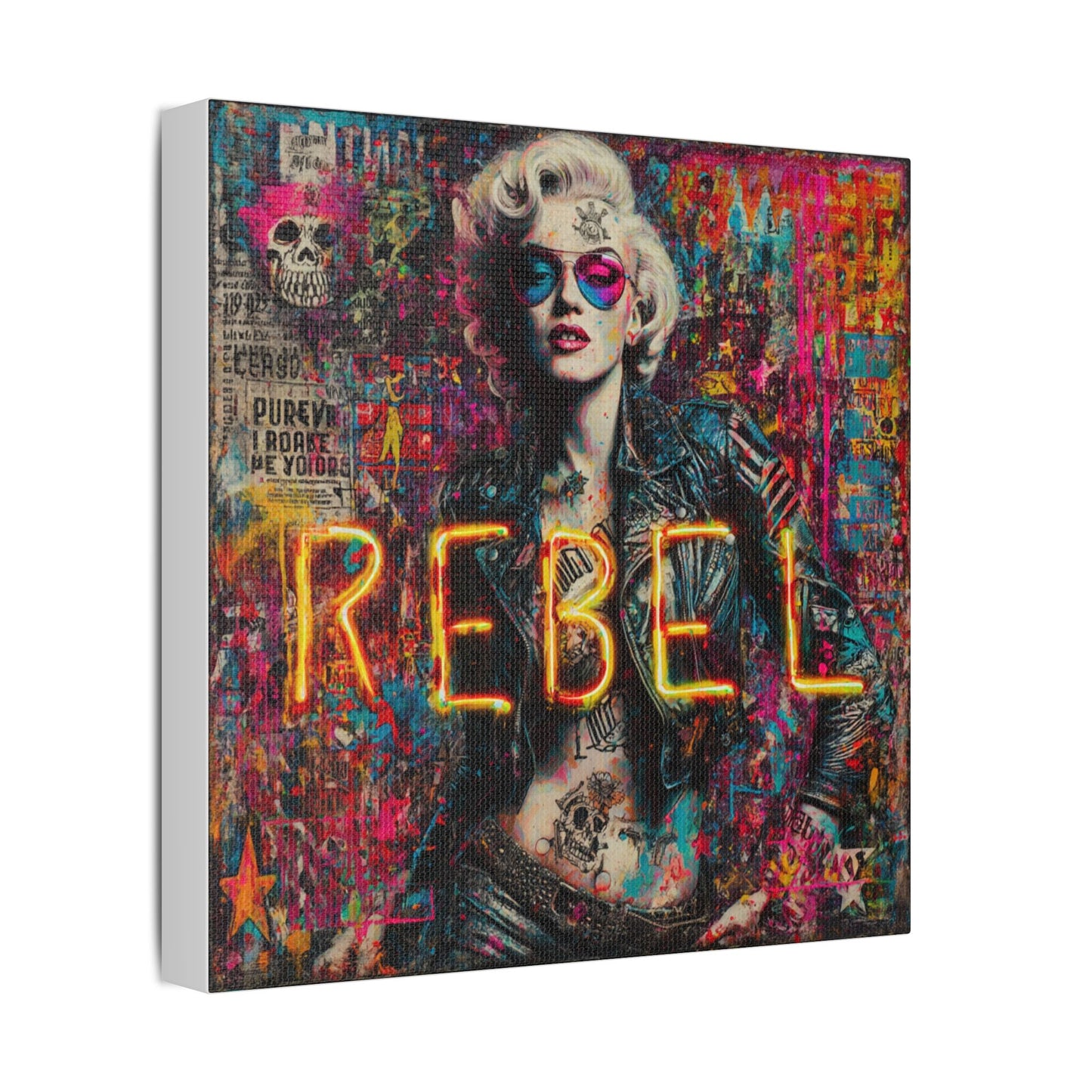 Rebel Art Canvas Wall Decor, Cool Bedroom Wall Art, Modern Aesthetic Home Decor, Gift for Artists, Neon Artwork