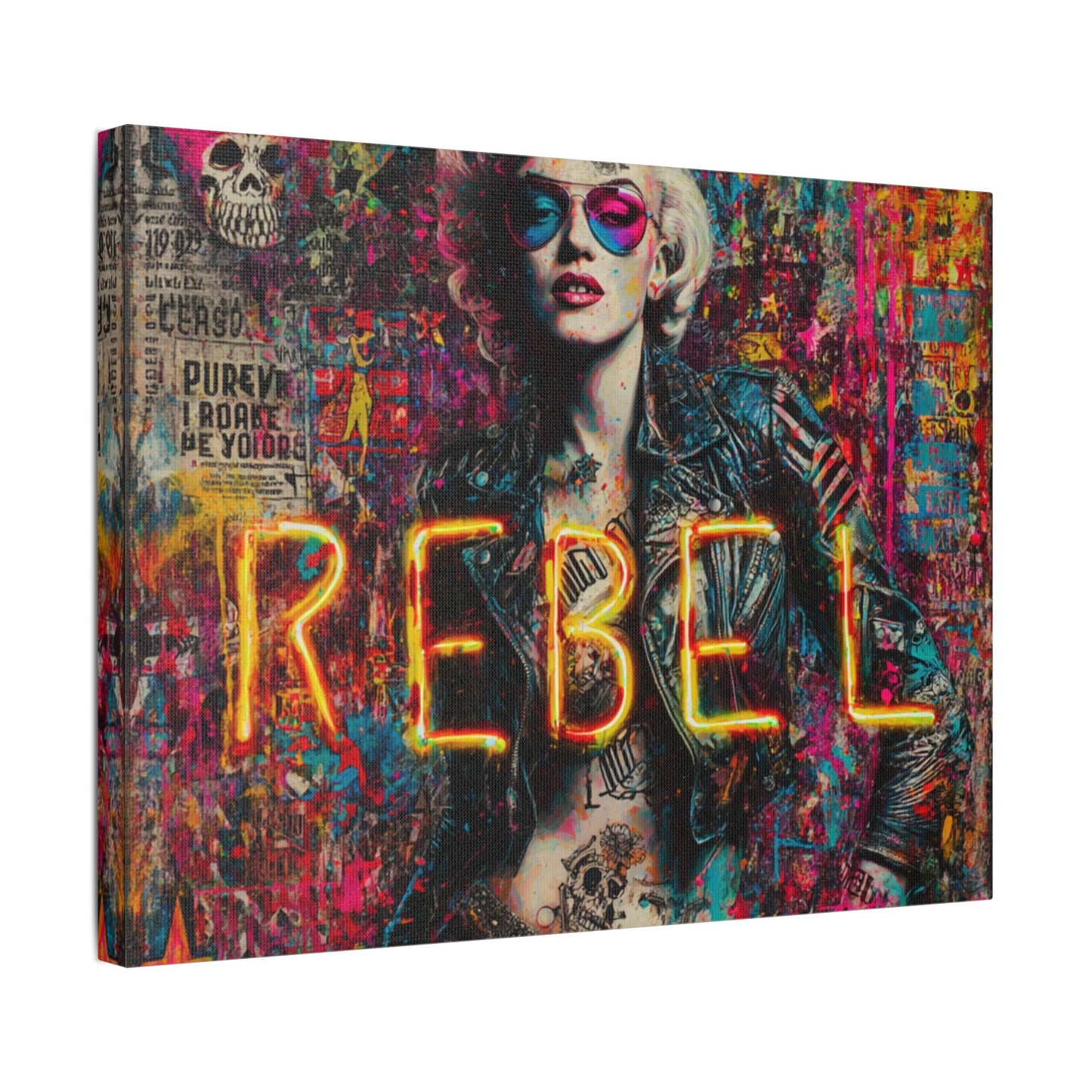 Rebel Art Canvas Wall Decor, Cool Bedroom Wall Art, Modern Aesthetic Home Decor, Gift for Artists, Neon Artwork