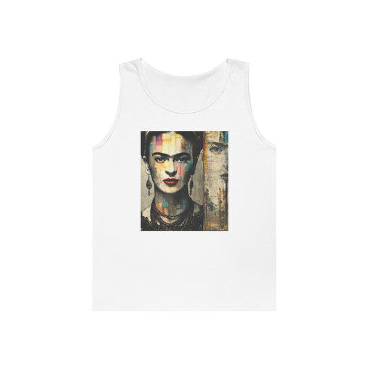 Frida Inspired Unisex Heavy Cotton Tank Top, Art Lover Gift, Summer Fashion, LGBTQ+ Pride Apparel, Boho Style Clothing, Vintage Aesthetic