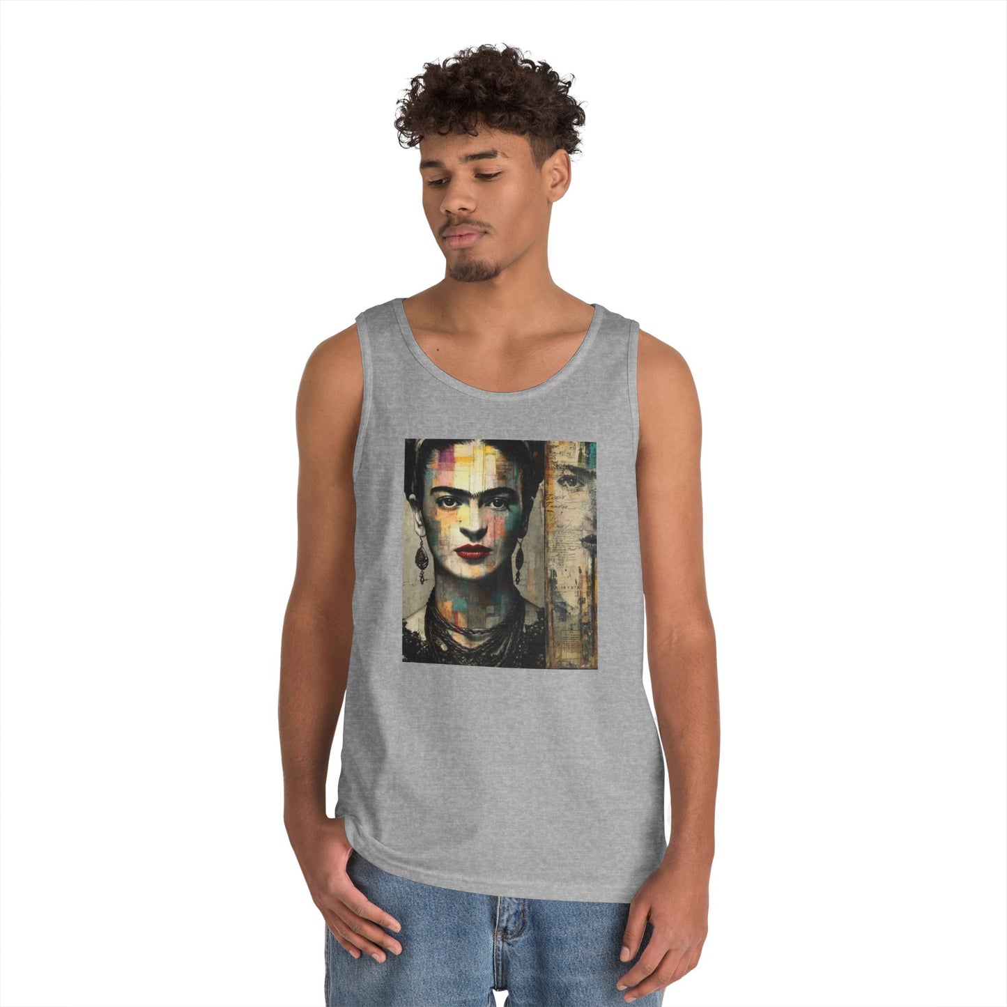 Frida Inspired Unisex Heavy Cotton Tank Top, Art Lover Gift, Summer Fashion, LGBTQ+ Pride Apparel, Boho Style Clothing, Vintage Aesthetic