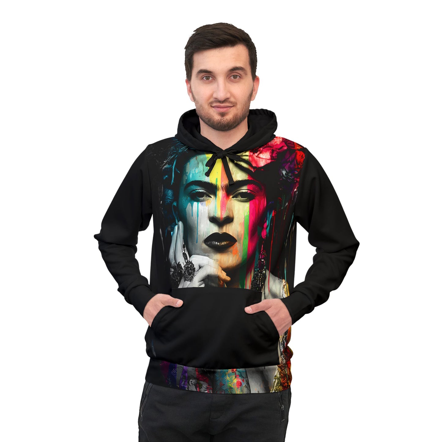 Frida Kahlo Inspired Athletic Hoodie, Artistic Sportwear, Unique Sweatshirt, Gift for Artists, Colorful Hoodie for Everyday