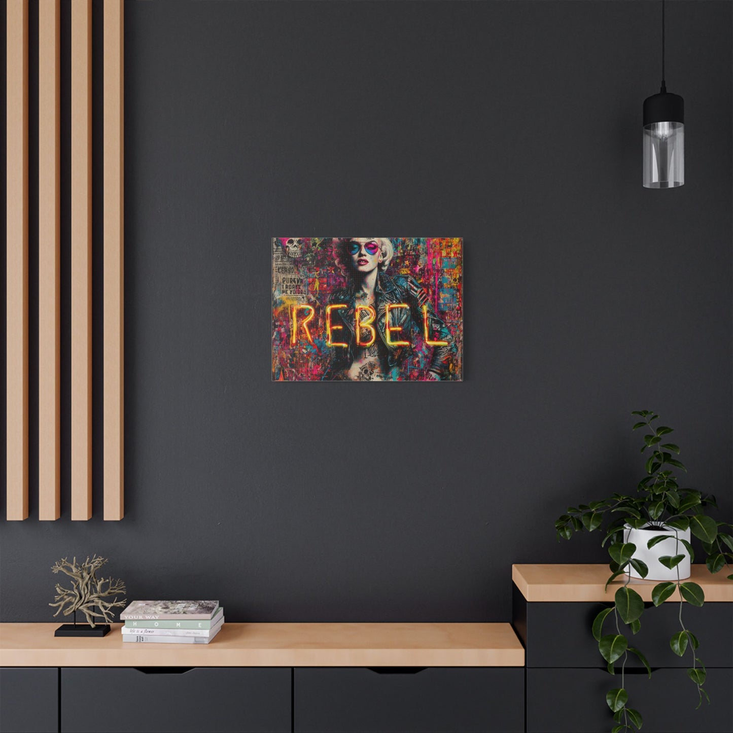 Rebel Art Canvas Wall Decor, Cool Bedroom Wall Art, Modern Aesthetic Home Decor, Gift for Artists, Neon Artwork