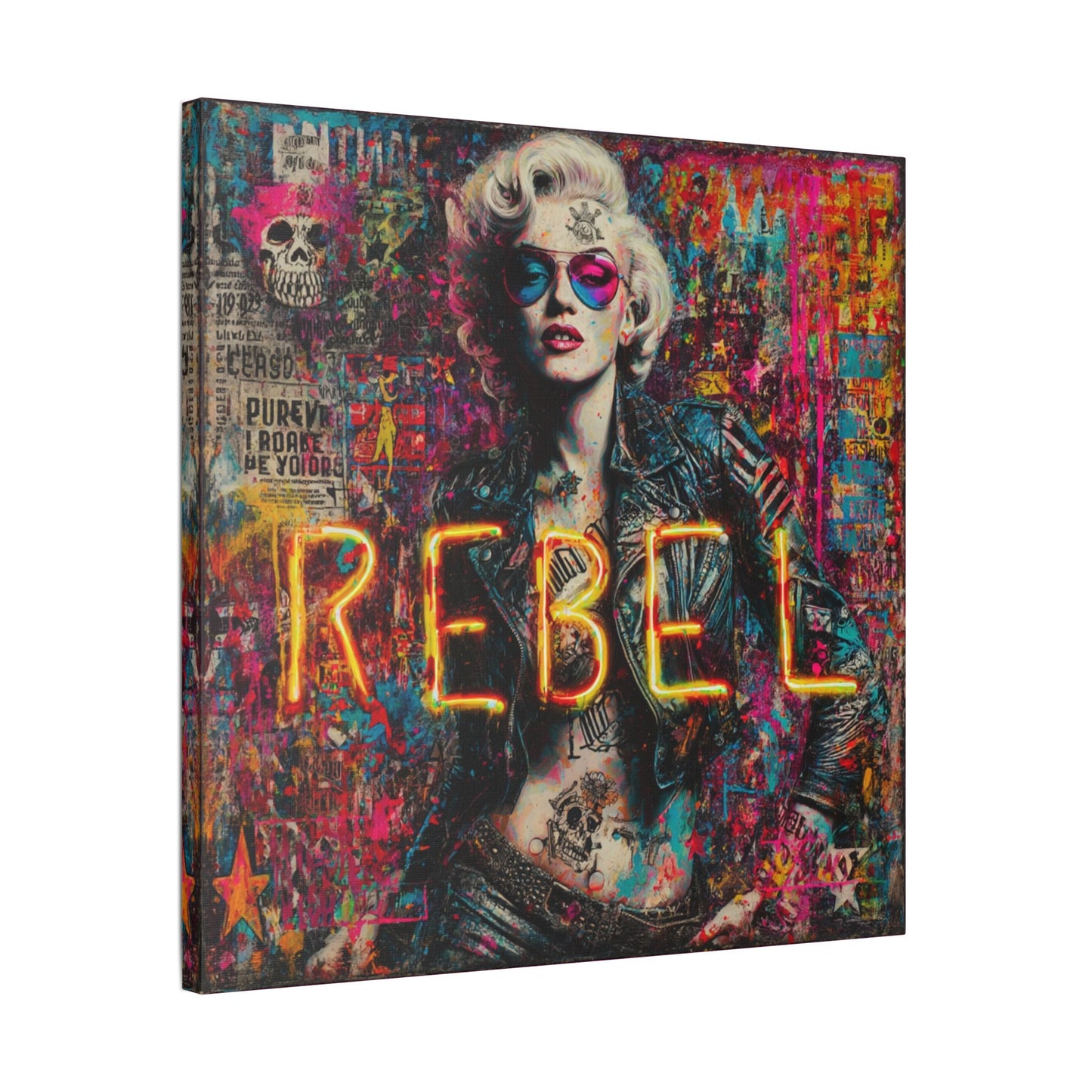 Rebel Art Canvas Wall Decor, Cool Bedroom Wall Art, Modern Aesthetic Home Decor, Gift for Artists, Neon Artwork