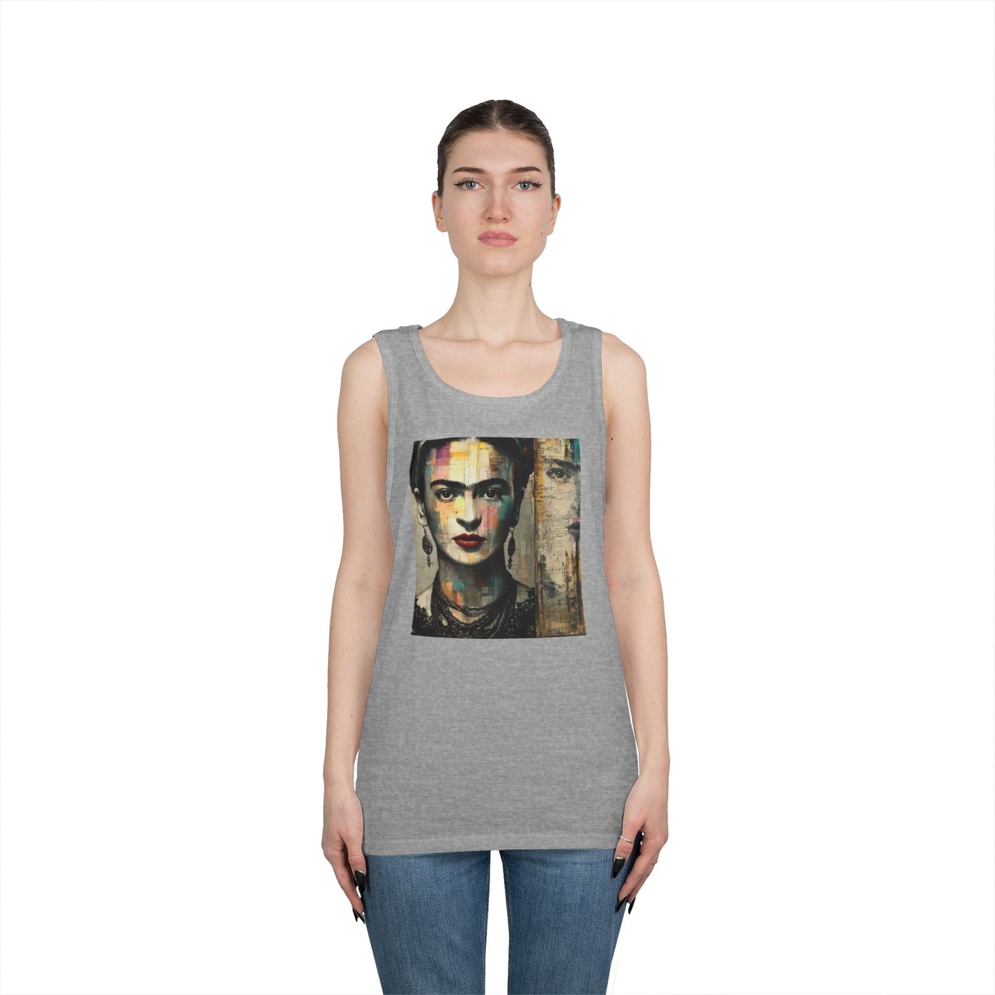 Frida Inspired Unisex Heavy Cotton Tank Top, Art Lover Gift, Summer Fashion, LGBTQ+ Pride Apparel, Boho Style Clothing, Vintage Aesthetic