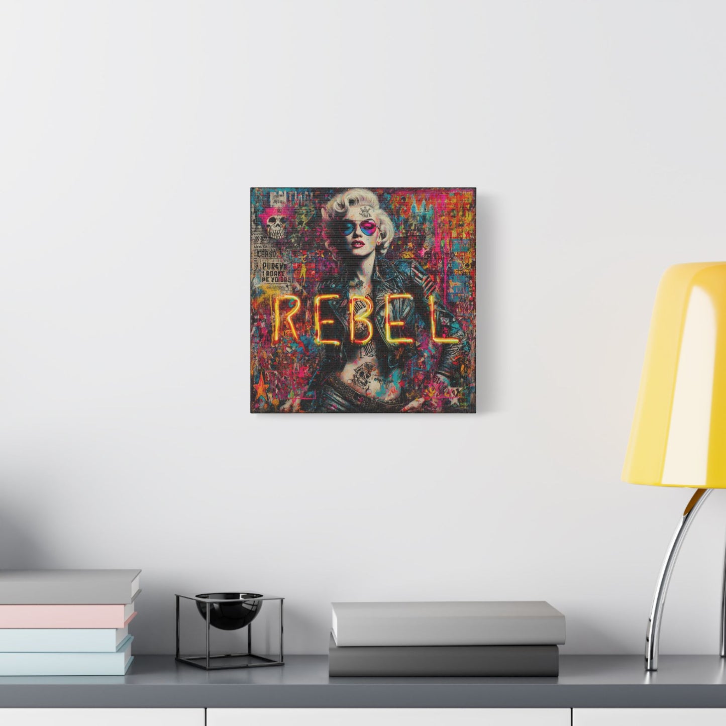 Rebel Art Canvas Wall Decor, Cool Bedroom Wall Art, Modern Aesthetic Home Decor, Gift for Artists, Neon Artwork