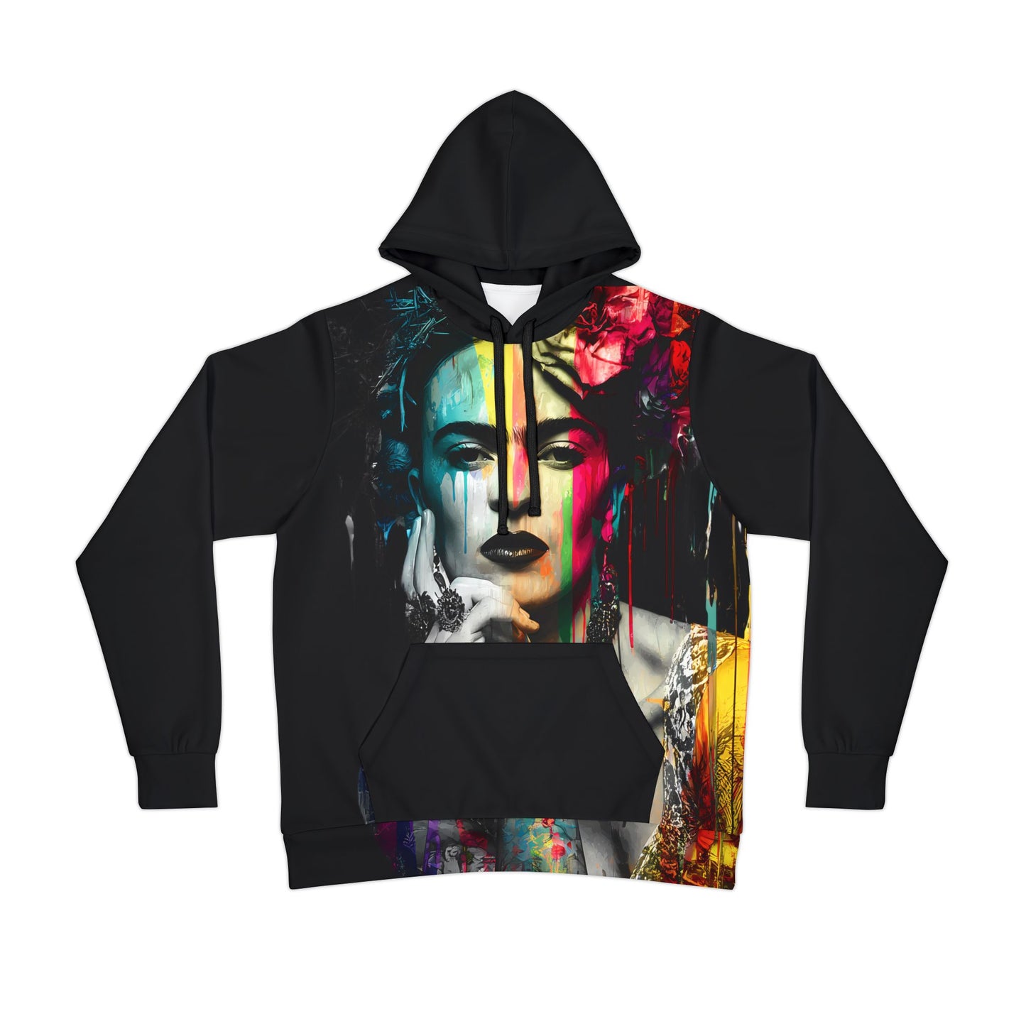 Frida Kahlo Inspired Athletic Hoodie, Artistic Sportwear, Unique Sweatshirt, Gift for Artists, Colorful Hoodie for Everyday