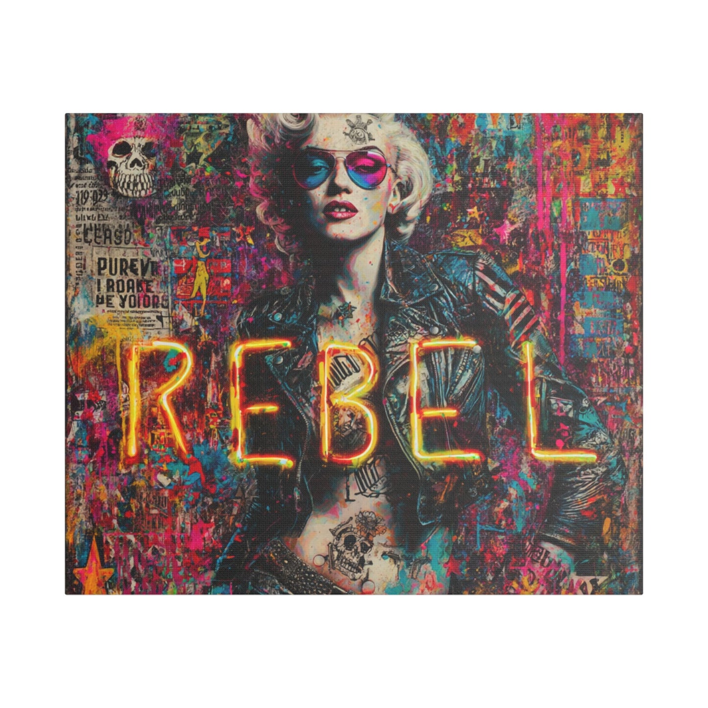 Rebel Art Canvas Wall Decor, Cool Bedroom Wall Art, Modern Aesthetic Home Decor, Gift for Artists, Neon Artwork