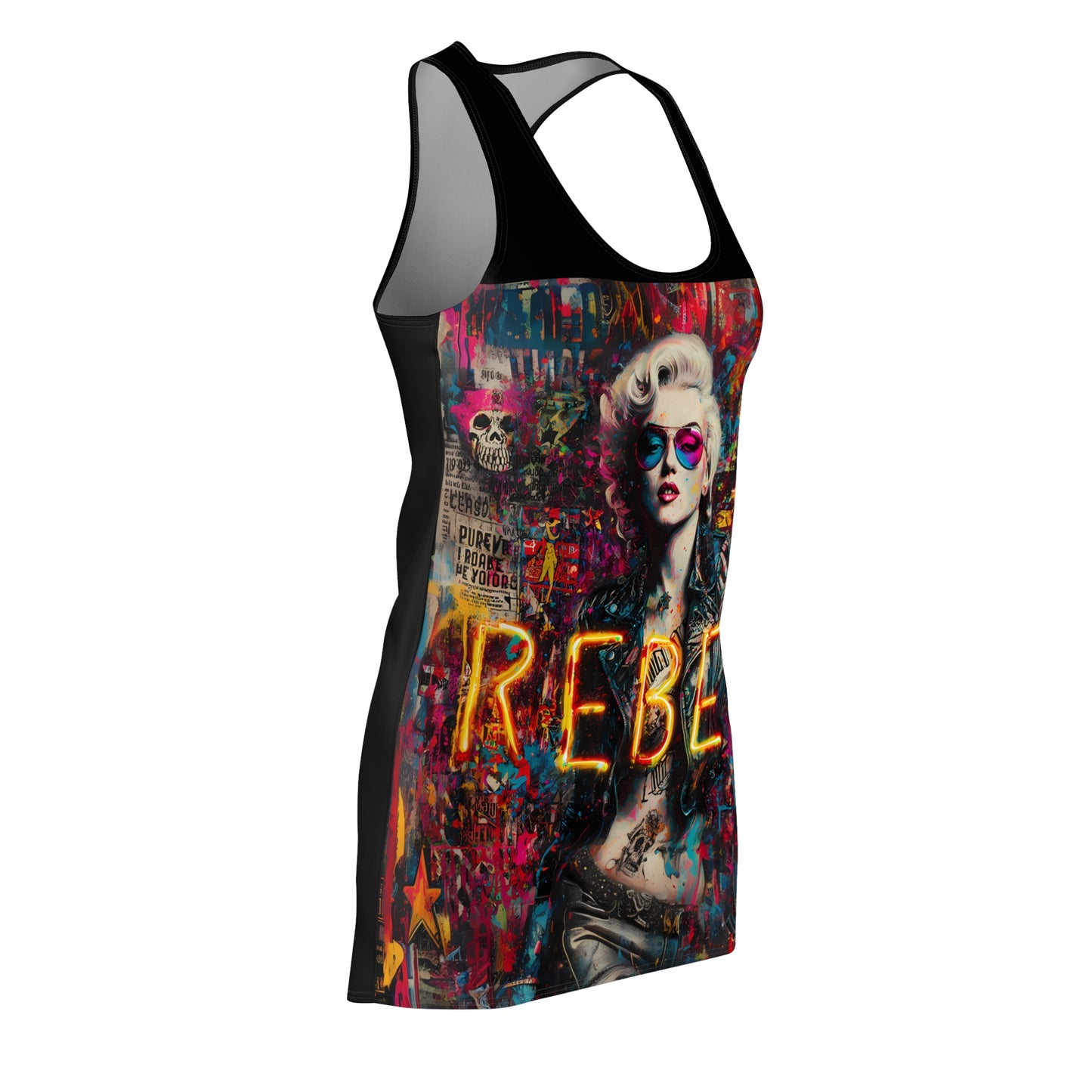 Rebel Vibe Women's Racerback Dress, AOP Summer Dress, Edgy Fashion, Statement Piece, Festival Outfit, Unique Gift Idea