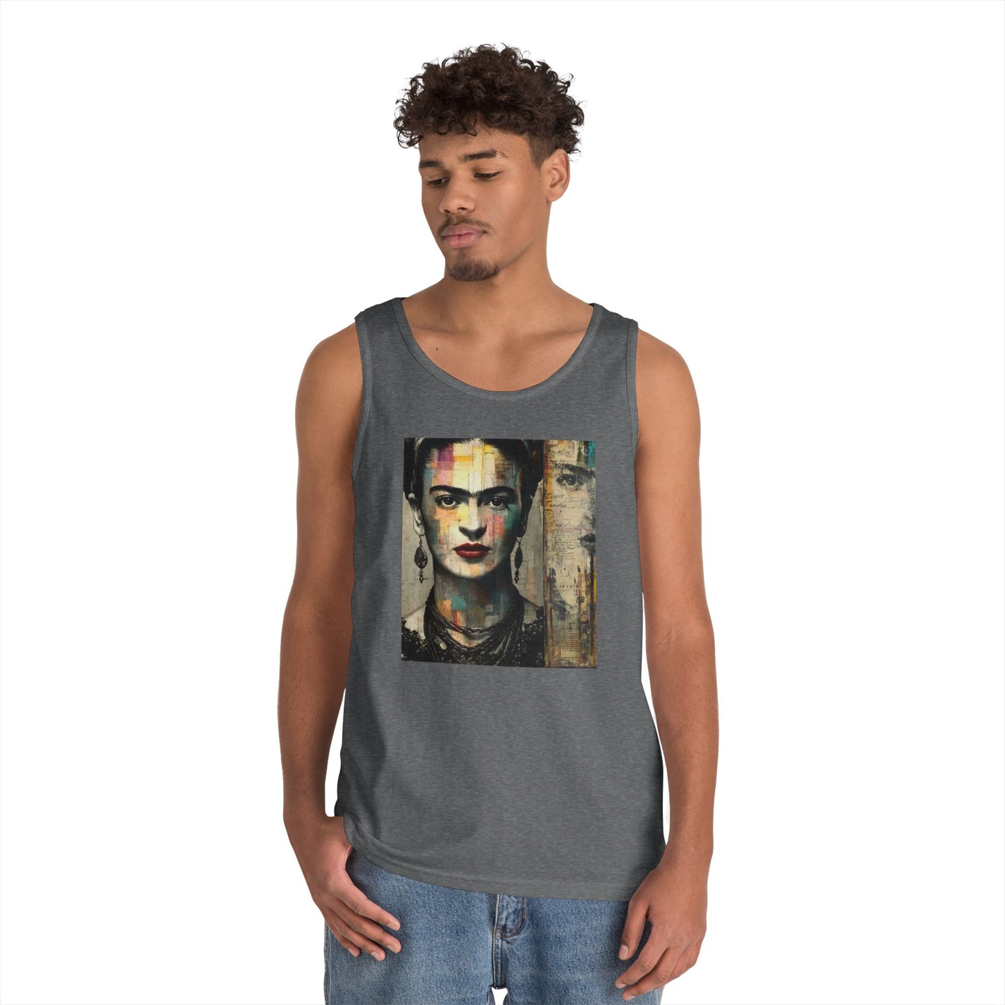 Frida Inspired Unisex Heavy Cotton Tank Top, Art Lover Gift, Summer Fashion, LGBTQ+ Pride Apparel, Boho Style Clothing, Vintage Aesthetic