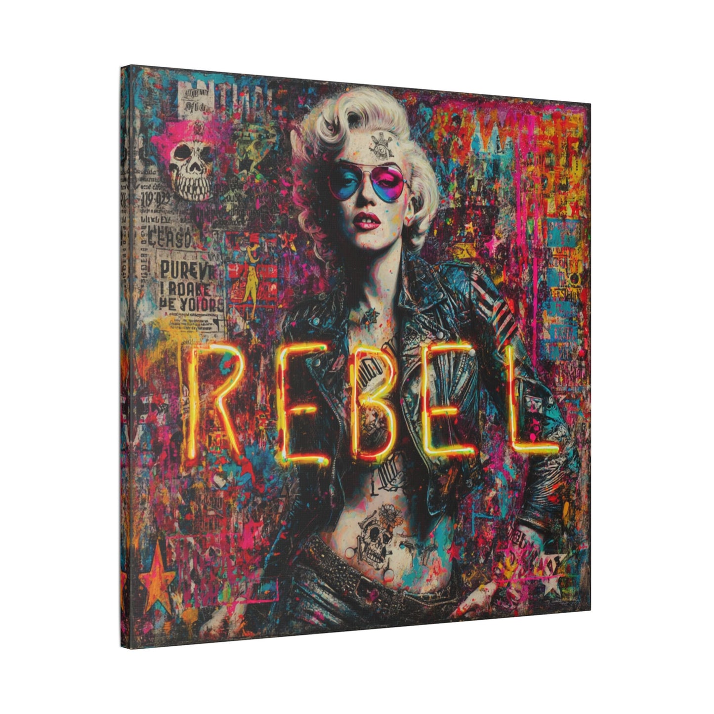 Rebel Art Canvas Wall Decor, Cool Bedroom Wall Art, Modern Aesthetic Home Decor, Gift for Artists, Neon Artwork