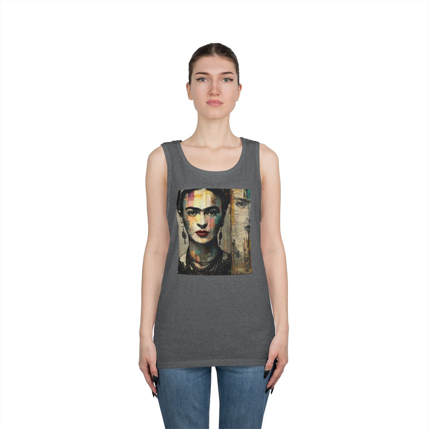 Frida Inspired Unisex Heavy Cotton Tank Top, Art Lover Gift, Summer Fashion, LGBTQ+ Pride Apparel, Boho Style Clothing, Vintage Aesthetic