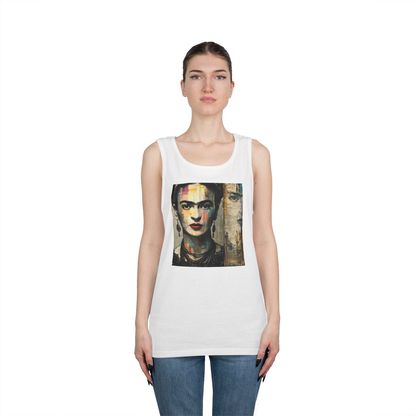 Frida Inspired Unisex Heavy Cotton Tank Top, Art Lover Gift, Summer Fashion, LGBTQ+ Pride Apparel, Boho Style Clothing, Vintage Aesthetic