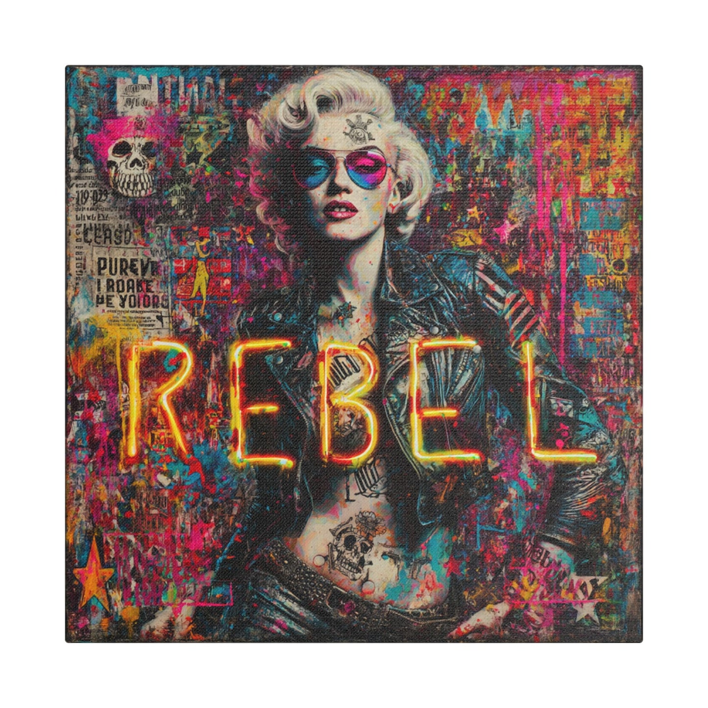 Rebel Art Canvas Wall Decor, Cool Bedroom Wall Art, Modern Aesthetic Home Decor, Gift for Artists, Neon Artwork