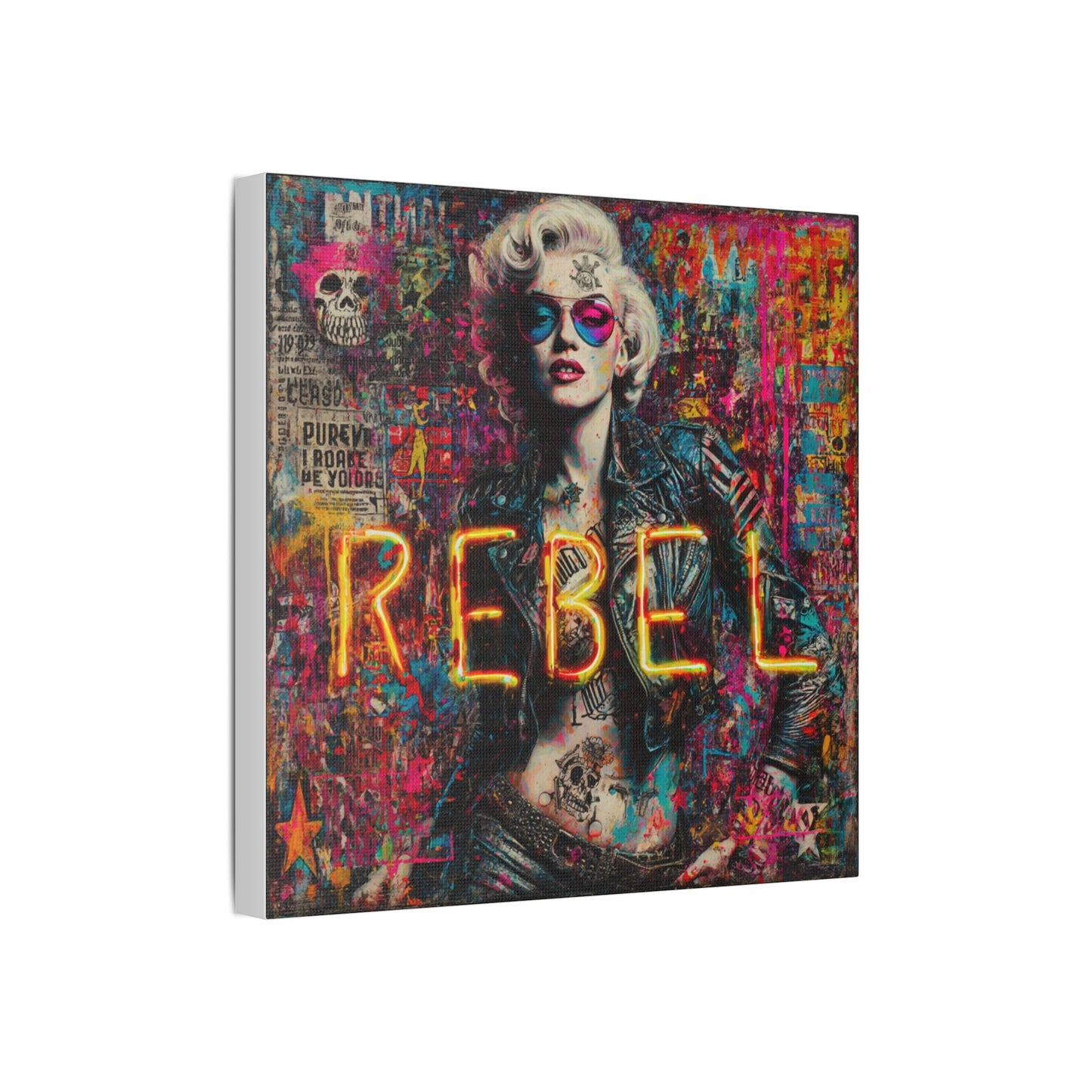 Rebel Art Canvas Wall Decor, Cool Bedroom Wall Art, Modern Aesthetic Home Decor, Gift for Artists, Neon Artwork