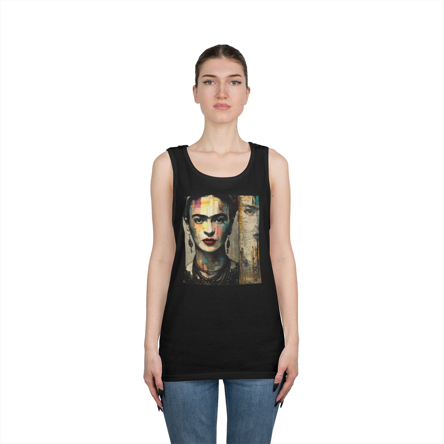 Frida Inspired Unisex Heavy Cotton Tank Top, Art Lover Gift, Summer Fashion, LGBTQ+ Pride Apparel, Boho Style Clothing, Vintage Aesthetic