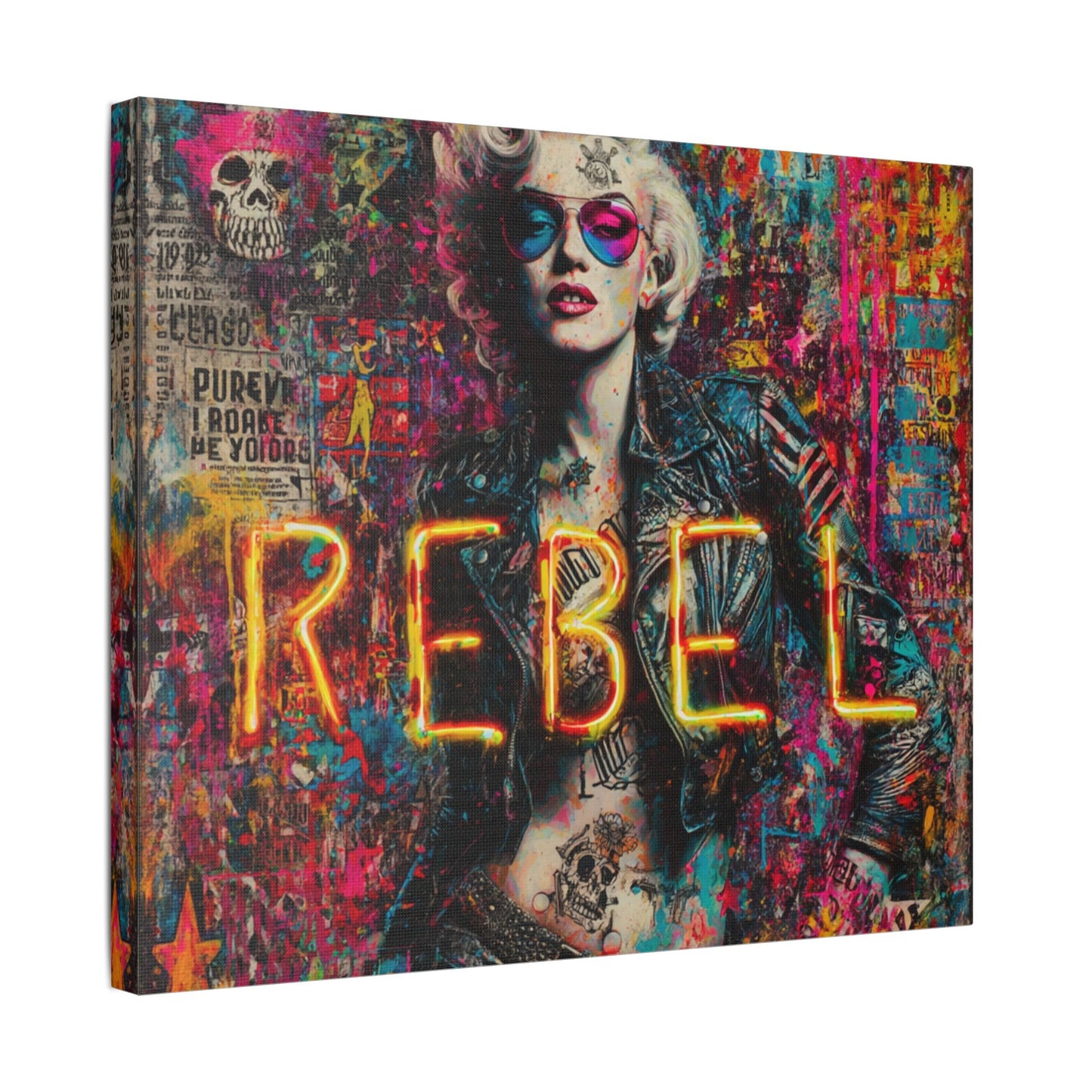 Rebel Art Canvas Wall Decor, Cool Bedroom Wall Art, Modern Aesthetic Home Decor, Gift for Artists, Neon Artwork