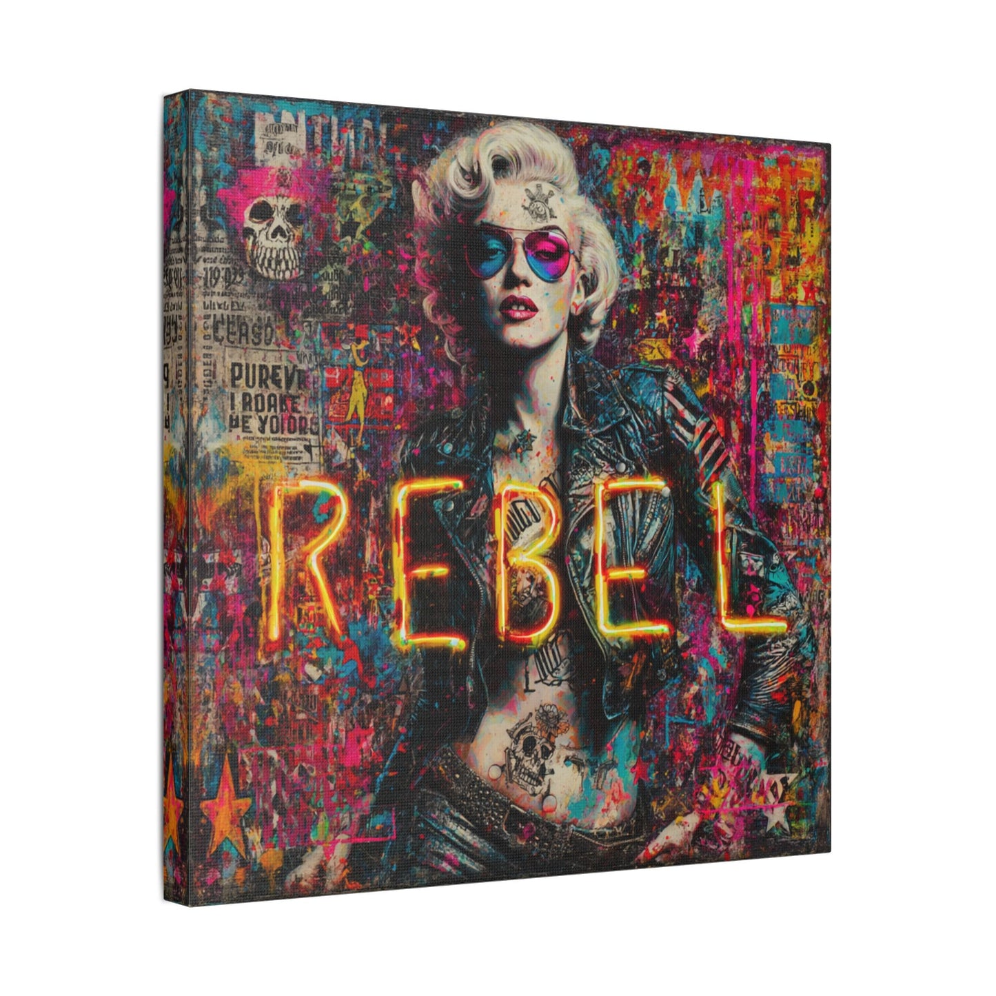 Rebel Art Canvas Wall Decor, Cool Bedroom Wall Art, Modern Aesthetic Home Decor, Gift for Artists, Neon Artwork