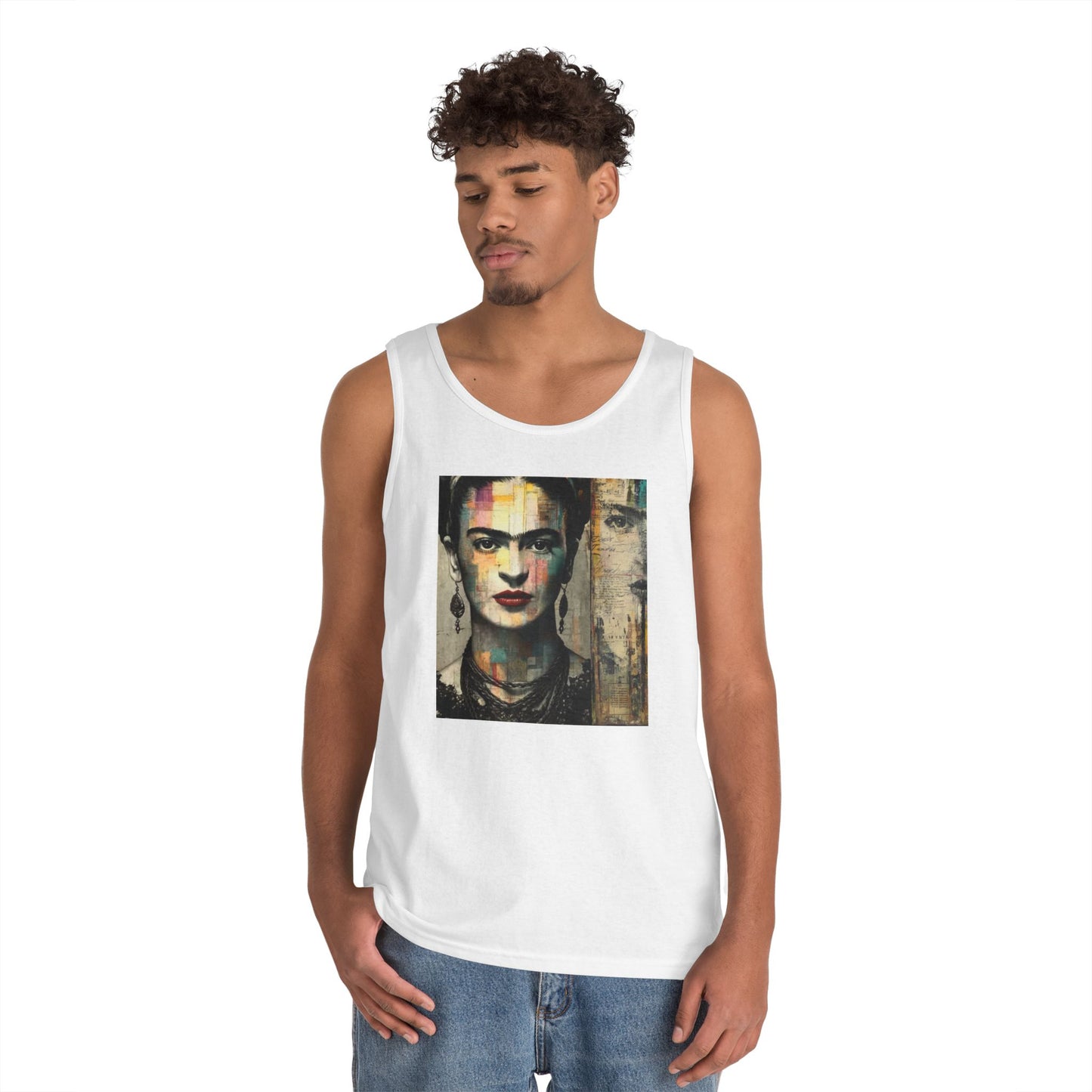 Frida Inspired Unisex Heavy Cotton Tank Top, Art Lover Gift, Summer Fashion, LGBTQ+ Pride Apparel, Boho Style Clothing, Vintage Aesthetic
