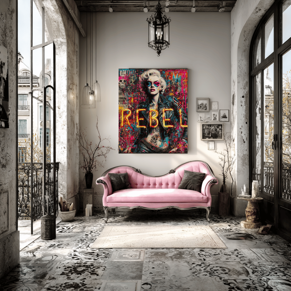 Rebel Art Canvas Wall Decor, Cool Bedroom Wall Art, Modern Aesthetic Home Decor, Gift for Artists, Neon Artwork